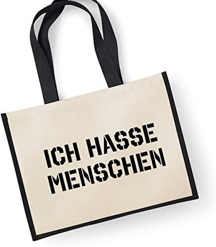 Huuraa Jutetasche Ich hasse Menschen Geschenk 21 Liter Black Jute und Baumwolle Ich hasse Menschen Geschenkidee