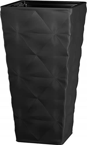 Square Tall Plant Pot Elegant Large Flower Indoor Outdoor Garden Planters Diva (H 75cm x D 40cm, Black)