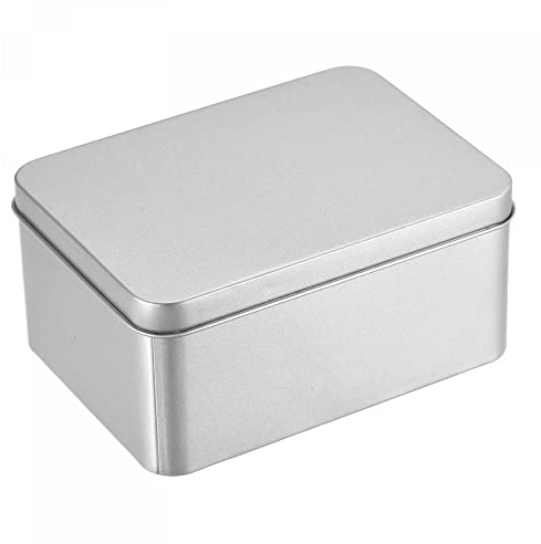 sourcing map Metal Tin Box, 4.92 x 3.54 x 2.36 Rectangular Empty Tinplate Containers with Lids, Silver Tone, for Home Organizer, Candles, Gifts, Car Keys, Crafts Storage