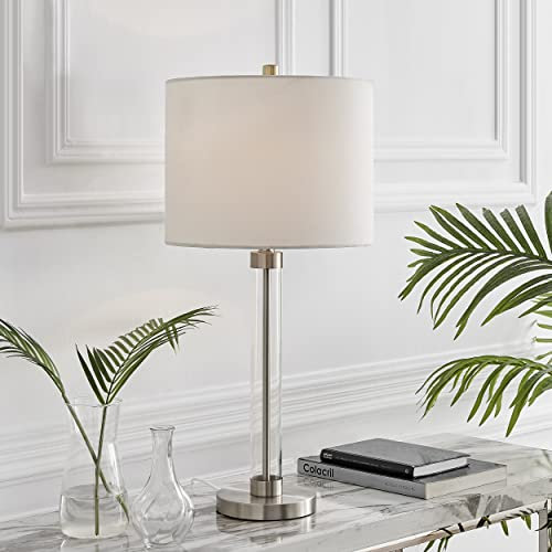Furniturebox UK Lighting - Esme Clear Glass & Silver Metal & White Shade Table Lamp Light (Including Bulb) - Modern, Elegant, Desk, Table or Console Lamp