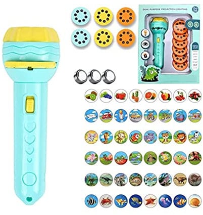 HADAVAKA Slide Projector Torch Projection Light, Bedtime Educational Toys for Toddlers, Christmas Pattern Slide Projector Torch Projection Light Small Torch Lamp, Baby Early Education Toys (Blue)