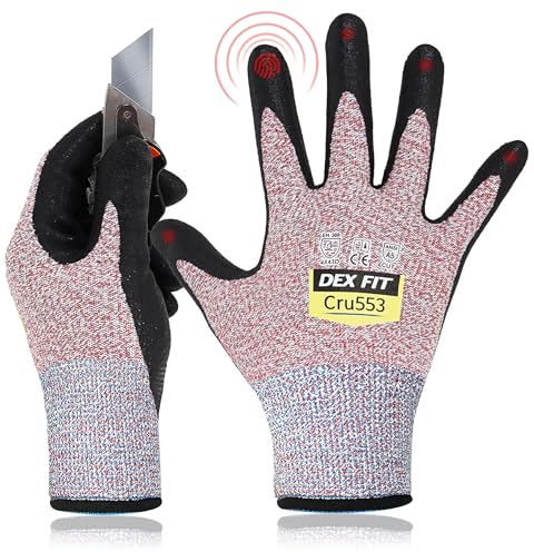 DEX FIT Level 5 Schnittschutzhandschuhe Cru553; 3D-Komfort-Passform, Fester Griff, Dünn und Leicht, Touchscreen-Kompatibel, Langlebig, Atmungsaktiv und Kühl, Waschbar; Rot L (9) 3 Paare