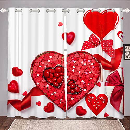 Gardinen Herz Rot Weiß Vorhänge Wohnzimme mit Ösen Modernes Design Vorhänge Blickdicht Schallschutz Vorhang für Schlafzimmer Wohnzimmer 117 x 183 cm (BxH) 2er Set