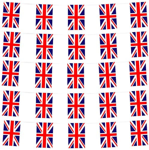 YAAVAAW 10m/32.8ft Union Jack Bunting Flags King Charles III Coronation Decor Flags,Kings Coronation Bunting,UK British Bunting Waterproof Flag Royal Events Street Party Britain Support