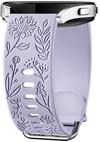 Mastten Fleur Gravé Bracelet Compatible avec Samsung Galaxy Watch 7/6/5/4 40mm 44mm Femme, 20mm Élégant Sport Silicone Bracelet pour Galaxy Watch FE/Active 2/4 6 Classic / 5 Pro, Lavande