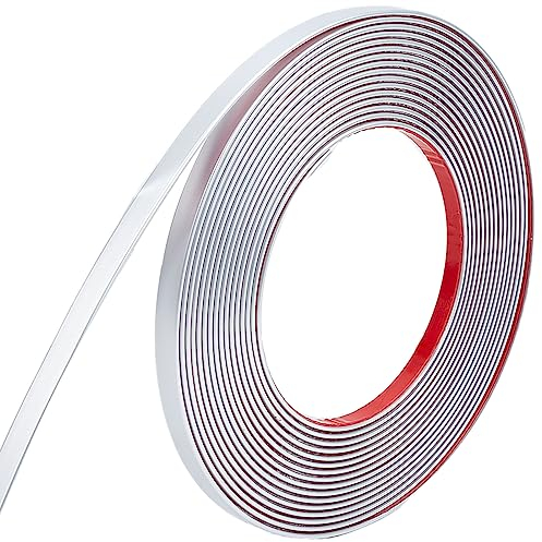 GORGECRAFT 5m Zierleiste Zum Abziehen Und Aufkleben Flexible Selbstklebender Zierstreifen 6.6mm Breit Silberfarben Wasserdicht Fliesenaufkleber Deckenleisten für Boden Fliesenkante und Eckendekor