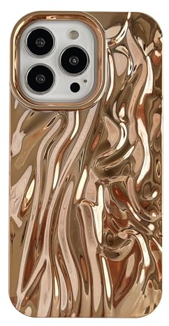 Caseative for iPhone 13 Pro Case,Pleated Water Ripple Chrome Wave Pattern Soft Phone Case (Gold)
