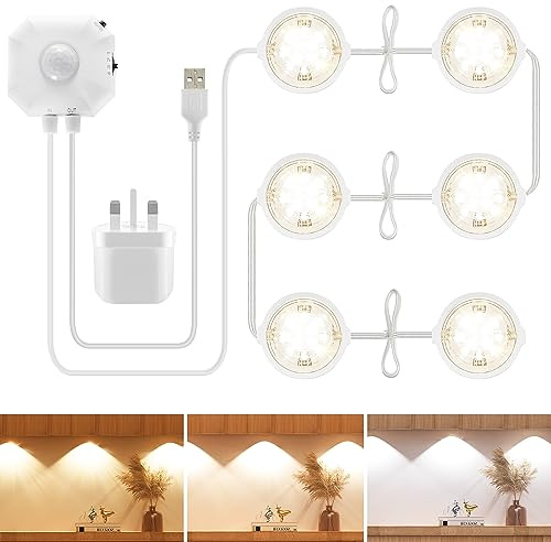 Auplf Kitchen Lights Under Cabinet Led Motion Sensor Stair Lights, 3 Color Temperature 3500K-6500K USB Night Light Motion Sensor Lights Indoor Cupboard Light for Kitchen, Shelf, Counter, Mirror