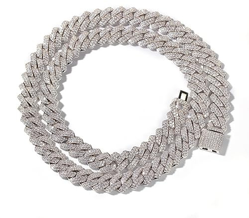 ZqlDDayUP Iced Out Miami Kubanische Gliederkette 18 Karat Weißgold vergoldet 13 mm kubanische Gliederkette Choker-Halskette mehrfarbige Labordiamanten Gliederarmband Halskette für Männer und Frauen