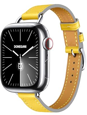 DONEGANI Milano Leather Band Compatible with Apple Watch Bands Series Ultra 9 8 7 6 5 4 3 2 1 SE｜49mm 45mm 44mm 42mm Men Women in color Lemon Yellow｜Link Original｜Bracelet Strap