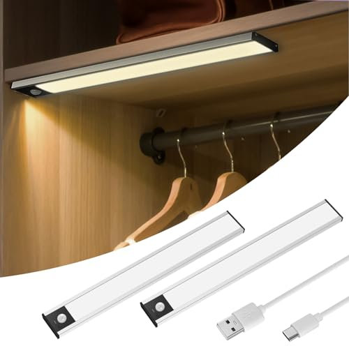 aceyoon 6000K Lampe LED 4 Modes, Lot de 2 Reglette LED Cuisine Luminosité Réglable 3 Couleurs Eclairage Detecteur Mouvement Lampe Led Rechargeable Sans Fil pour Garage Armoire Placard Escalier