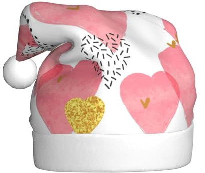 RoMuka Cappello di Natale adulto caldo peluche oro cuore rosa