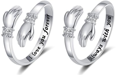 TOFBS Handform Umarmung Ring Einstellbar Graviert Zirkonia Schmuck Damenring Silberfarben Partnerringe Symbolischer Schmuck