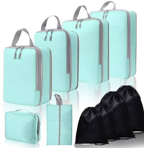 Koffer Organizer Reise Kleidertaschen Packing Cubes 10 Teilige Kleidertaschen Packwürfel Set Reise Würfel Ordnungssystem für Koffer für Gepäckverpackung Familienreisen Aufbewahrung zu Hause (blau)