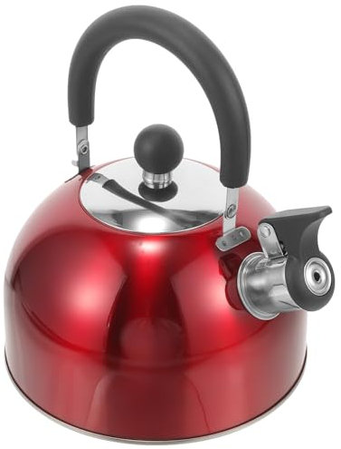 PRETYZOOM Pfeif-Teekessel Auf Dem Herd 2 5 L Edelstahl-Teekessel Mit Ergonomischem Cool-Touch-Griff Herd-Wasserkocher Kaffeekanne Wasserwärmer Für Zuhause Wohnheim Küche Büro Rot