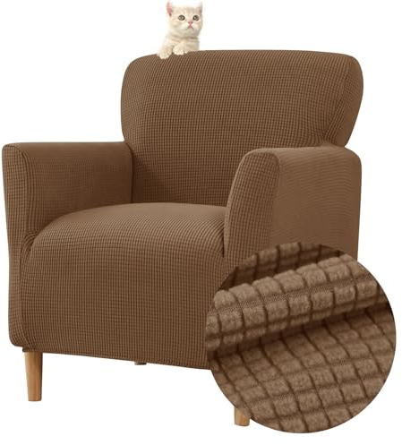 Highdi Stretch Sesselhusse - Elastische Jacquard Sofaüberzug für Clubsessel Mit Armlehne - Weicher Sitzbezug Schoner Bezug (Braun)