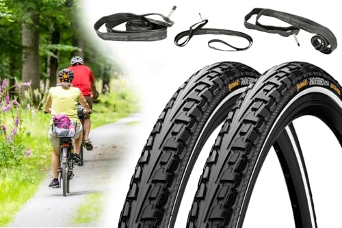 2X Fahrradreifen Drahtreifen Continental Ride Tour 1.60 x 28 Zoll Pannengürtel 42-622 + Schlauch AV/DV/SV Ventil, auch E-Bike bis 25km/h (SV I Sclaverandventil)