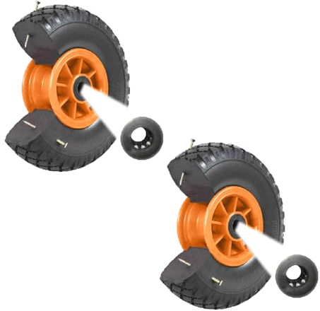 TRUTZHOLM 2X pannensicheres Sackkarrenrad 260x85mm Vollgummi 3.00-4 PU Ersatzrad für Sackkarre Rad Reifen 75mm Nabenlänge (Orange, zentrierte 75 mm Nabe)