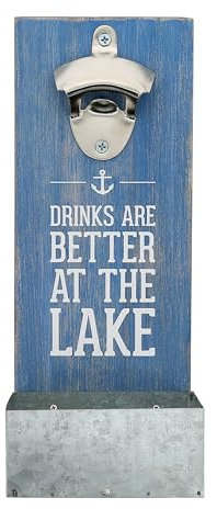 Pavilion – Am See – Rustikaler Wand-Bierflaschenöffner, Flaschenöffner mit Kappenfänger, Geschenke für Männer und Bierliebhaber, Bar-Dekoration für Zuhause, 1 Stück, 11,4 x 29,2 cm, Blau