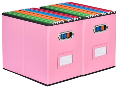 Umtiti 2 x A4-Aktenordner (Ordner nicht im Lieferumfang enthalten). Aktenordneraufbewahrung, langlebige hängende Deckellose Aktenbox für Büro/Dekor/Zuhause, Rosa, 2 Stück XS