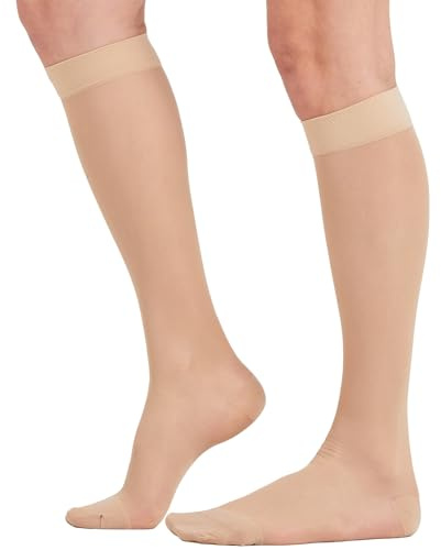2 Pairs Sheer Compression Socks for Women - 15-20 mmHg Knee High Sheer Compression Stockings for Support Circulation Swelling Edema Work Office Travel, Beige, Medium