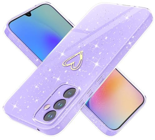 Yichxu Handyhülle für Samsung Galaxy A05s Hülle Glitzer Herz Love Silikon TPU Stoßfeste Schutz Bumper Case Cover Glänzend Ultra Dünn Kratzfeste Schutzhülle für Samsung A05s, Lila