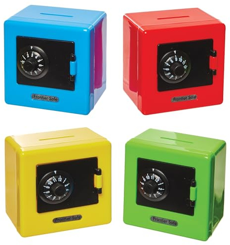 Baker Ross FN141 Mini-Kombinationssafes - 4er-Pack, Niedliche Partytütenfüller, Kleines Spielzeug für Kinder, Münzbank