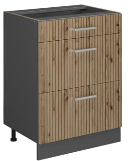 Vicco Küchenunterschrank R-Line, Artisan-Eiche/Anthrazit, 60 cm mit Schubladen, ohne Arbeitsplatte