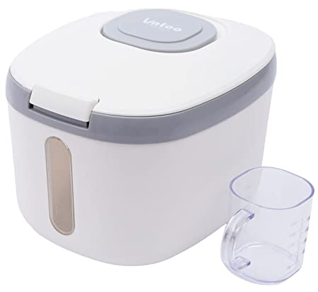 HUSPOO 5kg Luftdichter Vorratsbehälter, Reisspender mit Deckel und Messbecher Aufbewahrungsbox Küche Frischhaltedose für Reis, Müsli, Nudeln, Mehl (Grau, 5kg)