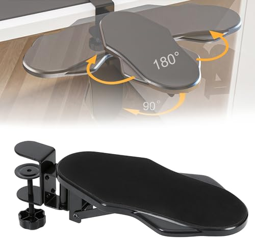 Hovadova Computer Arm Rest for Desk, 180° Swivel and 90° Foldable, Black | Desk Extender Tray, Clamp On Desk Arm Rest, Ergonomic Elbow Arm Support Desk, Easy To Install, Home & Office