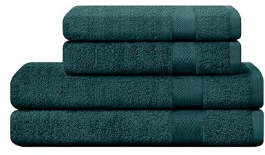 CAMRY Handtuch Set 4-teilig - 2 Badetücher 70x140 cm und 2 Handtücher 50x100 cm aus 100% Baumwolle 500 g/m² - weiche und saugstarke Tücher in Farbe Petrol
