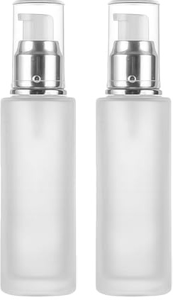 Lot de 2 flacons en verre dépoli vides rechargeables avec pompe pour cosmétique - Pour lotion, crème, fond de teint, émulsion, huile essentielle - Conteneur de voyage pour produits de toilette