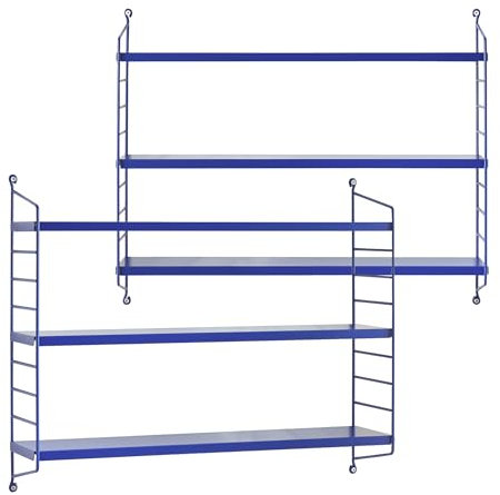 [en.casa] Modulares Wandregal Strängnäs 2er Set Metallregal Blau Hängeregal mit 3 Regalböden Badregal Küchenwandregal Wandablage Wohnzimmer
