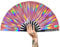 WONKIWEAR Fan, Folding Hand held, Luxury Holographic, Iridescent, Glitter, Large Strong Black Bamboo, Unisex for Raves, Festivals, Concerts, Drag Queen, Clack Fan, Gay Pride (Pink Iridescent)