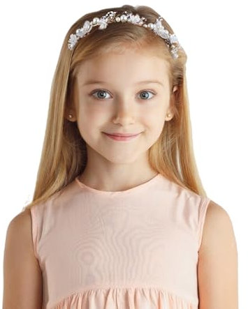 AOZUO Accessoires de cheveux pour filles et enfants, coiffure de demoiselle d'honneur, bandeau en perles blanches, bandeaux princesse de cheveux en cristal et perles pour enfants, filles et femmes