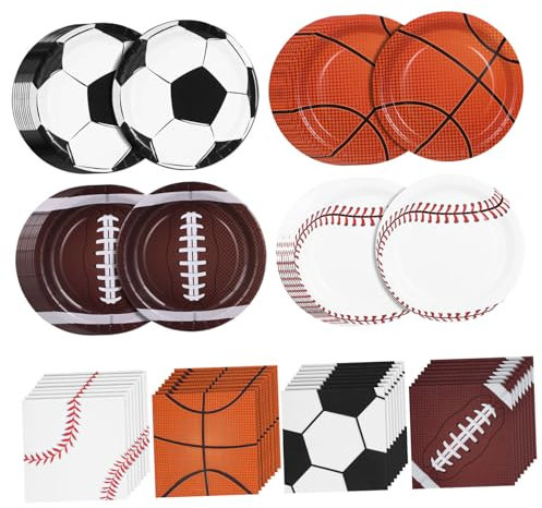 Amosfun Platos De Papel y Servilletas Deportivos Decoración Para Fiestas Cumpleaños Baloncesto Béisbol Fútbol