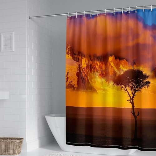 AMDXD Rideau de douche en polyester - Motif montagne désert - 165 x 200 cm - Avec anneaux de rideau de douche - Marron doré