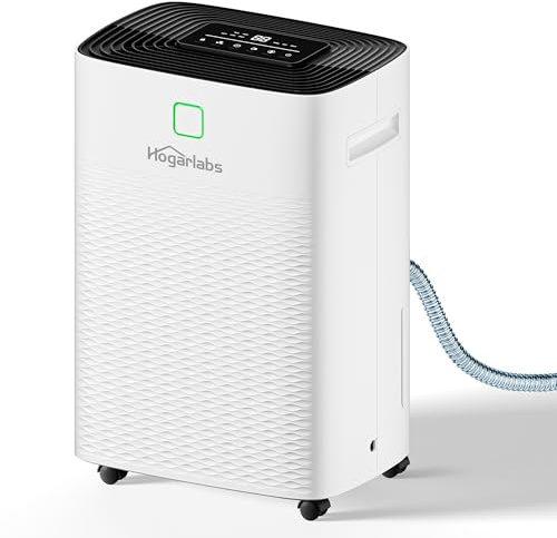 Deumidificatore da 100 pinte per cantina casa, deumidificatore silenzioso intelligente con tubo di scarico, serbatoio dell'acqua da 1,32 litri, controllo intelligente dell'umidità, timer 24 ore, per