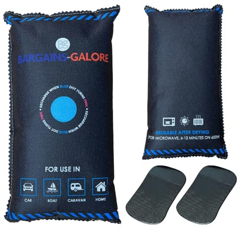 2 Pack Reusable Car Interior Dehumidifier Bag & Dashboard Mounting Anti-Slip Mat - For Use in Home, Vehicles to Prevent Moisture, Damp and Condensation Eliminator Dehumidifiers Bags - 2 x 1kg
