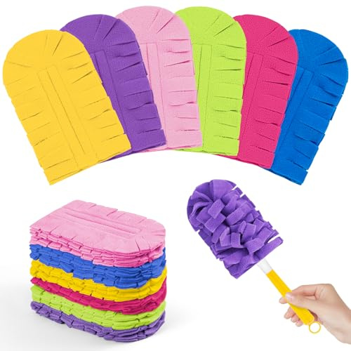 Nicemiya 12 PCS Microfiber Reusable Duster Refills for Swiffer Duster | Washable Fleece Pads with 1 Handle, 360° Multi-surface Dusters, Heavy Duty Duster Refills, Wet & Dry Use, Rainbow Colors