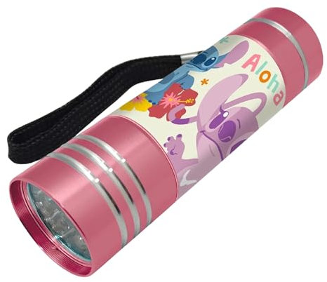 Disney Stitch Mini-Taschenlampe, Stitch-Design und Angel Taschenlampe, 9 LEDs, inklusive Handgelenkschlaufe, Geschenk für Kinder | Rosa