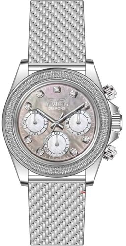 Invicta Elite Diamond 48758 Damen Uhr - Wasserdicht - Analog - Quarzuhrwerk - Edelstahl mit Perlmutt zifferblat - 38mm - Mit 169 diamanten