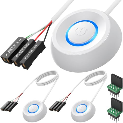 Xiatiaosann PC Power Button, Computer Case Power On/Off Switch Push Host Button Supply for Computer PC Motherboard with 2m Extension Cable, with 1 to 2 Splitter (2 Pcs)