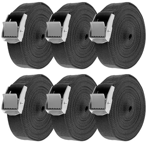 JIAYUET Spanngurte mit Nockenschnalle, 5 m x 25 mm, schwarz, 6 Stück, Zurrgurte für LKW, Fahrrad, Boot