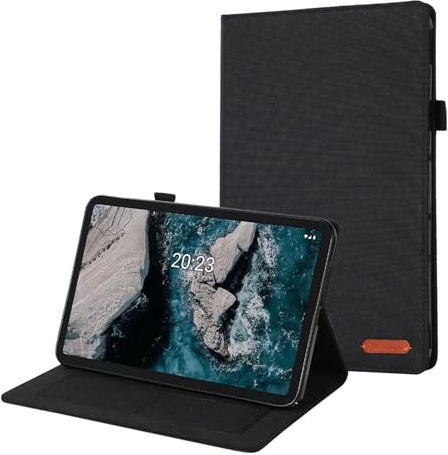 Generisch DayQiQiPu hülle für Nokia T20 10,4 Zoll Modell: TA-1397/1394/1392 Flip Case mit Standfuß, Kartenfach und Auto Schlaf/Aufwach, Mehrwinkel-Verstellung, stoßfeste Schutzhülle - Denim Schwarz