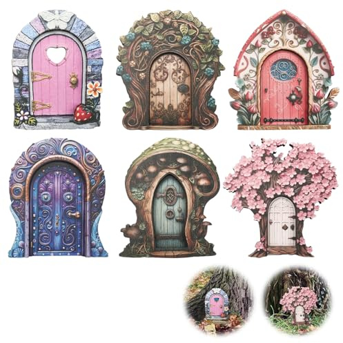 6 porte fatate per alberi da giardino, porta delle fate, porte da elfo in miniatura, accessori da giardino in legno, per albero, giardini delle fate, decorazioni per esterni per decorazioni in vaso