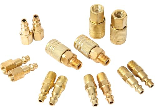 Paoeyrb 14 Pcs Brass Quick Connect Hose Fittings, Premium Air Hose Fittings, Coppering 1/4 Air Hose Fittings, Lightweight Air Compressor Quick Connect Fittings