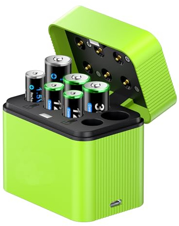 CITYORK 8-slot Battery Charger for AA/AAA 1.5V Lithium Rechargeable Batteries, Upgrade Intelligent AA AAA Integrated Charing Storage Box with Type C Charging Cable, Fast Charging Function