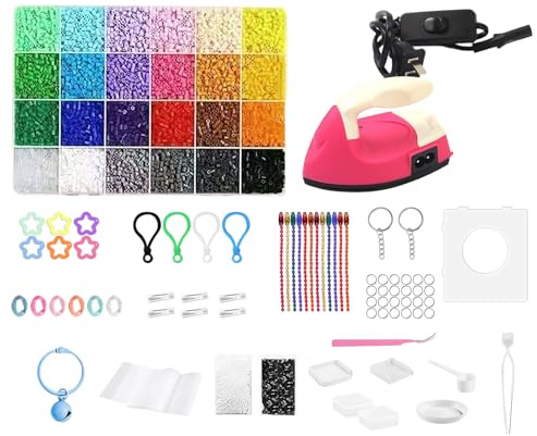Bügelperlen – 24 Farben Material für kreative Aktivitäten, Set mit Schmelzperlen – für Mädchen und, Weihnachten, Geburtstag, Haus, Schule, Armband, Schlüsselanhänger, Charms