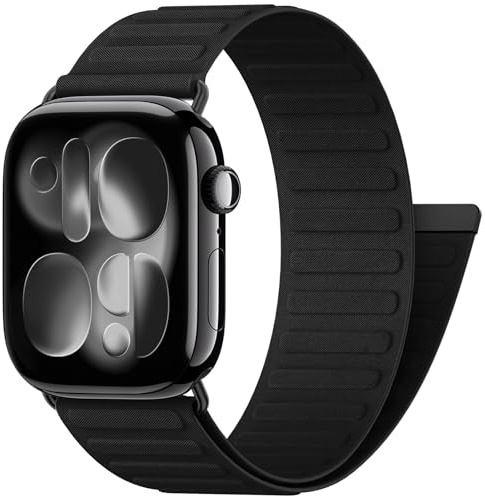 AMSKY Magnetisch Nylon Loop Kompatibel mit Apple Watch Armband 44mm 46mm 40mm 42mm 49mm 45mm 41mm 38mm, Weiche Sport Band mit Magnet für iWatch Series 11 10 9 8 7 6 5 4, Ultra SE 3 2 1, Schwarz